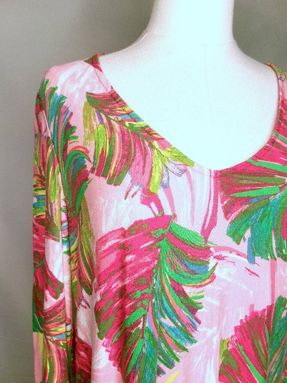 Pappagallo Pink Tropical Palm Print Shift Dress Medium Resort Preppy Coastal
